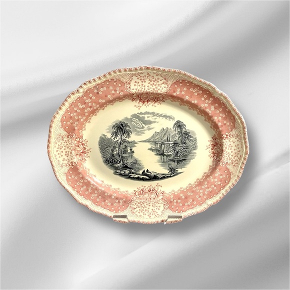 RARE Antique English Pink / Black Royal Doulton Transferware Chatham Plate